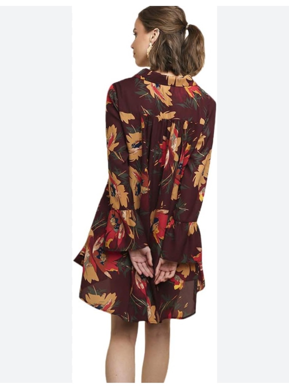 Umgee Burgundy Floral Long-Sleeve Dress small NWOT - Picture 2 of 9